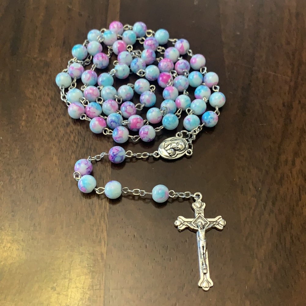 Multicolored 8mm Beaded Rosary Necklace - Picture 7 of 9